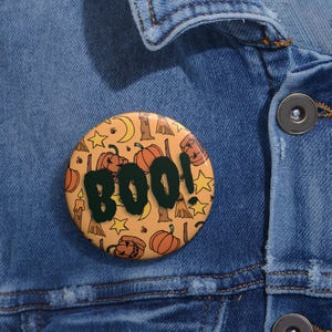 Boo Halloween Themed Custom Pin Buttons, Fun Party Favors, Spooky Accessories, Trick or Treat Gifts, Kids&#39; Halloween Decor