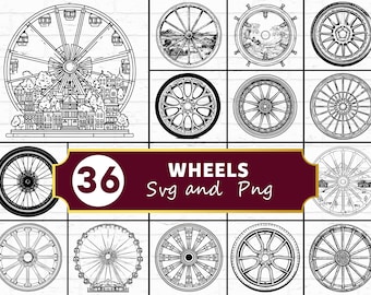 Paquete SVG de silueta de ruedas / Neumático de vehículo Rueda SVG PNG Clipart para Cricut