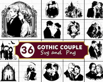 Couple gothique SVG PNG Bundle, Clipart silhouette sombre, gothique Cricut coupe fichiers vectoriels