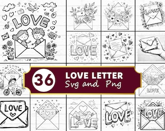Paquete SVG de cartas de amor, sobre de corazón PNG, clipart de correo romántico, archivos de corte Cricut vectoriales