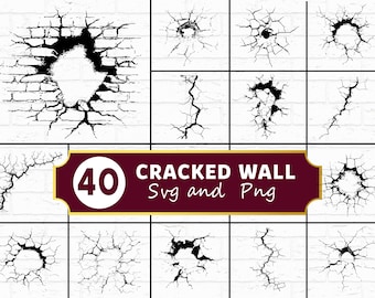 Cracked Wall SVG PNG Bundle, Broken Texture Clipart, Grunge Concrete Cricut Files Vector Design