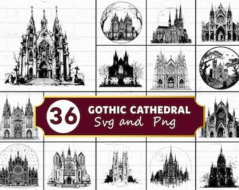 Paquete SVG PNG de catedral gótica, silueta de arquitectura gótica, vector de fantasía de Cricut