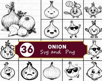 Onion SVG Bundle, Vegetable Silhouette PNG, Kitchen Cooking Clipart, Farm Fresh Produce Vector, Cricut