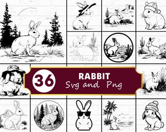 Rabbit SVG PNG Bundle, Bunny Silhouette Clipart, Easter Spring Cricut Cut Files Vector Design