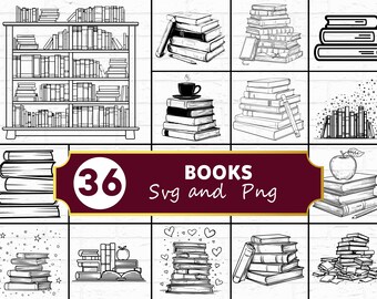Boek stapel SVG-bundel, open boek silhouet png, bibliotheek clipart, Reading Lover Vector, Education