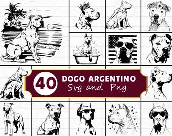 Dogo Argentino SVG, Powerful White Mastiff Silhouette PNG, Majestic Big Game Hunter Clipart, Loyal