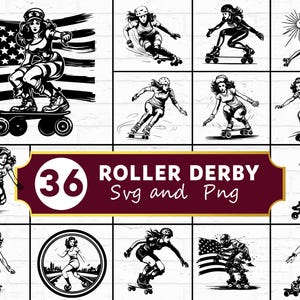 Roller Derby SVG PNG Bundle, Skating Sport Athlete Silhouette Clipart, Team Cricut Cut Files