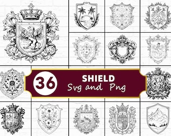 Shield SVG PNG Bundle, Shield Silhouette Clipart, Crest Badge Medieval Cricut Cut Files