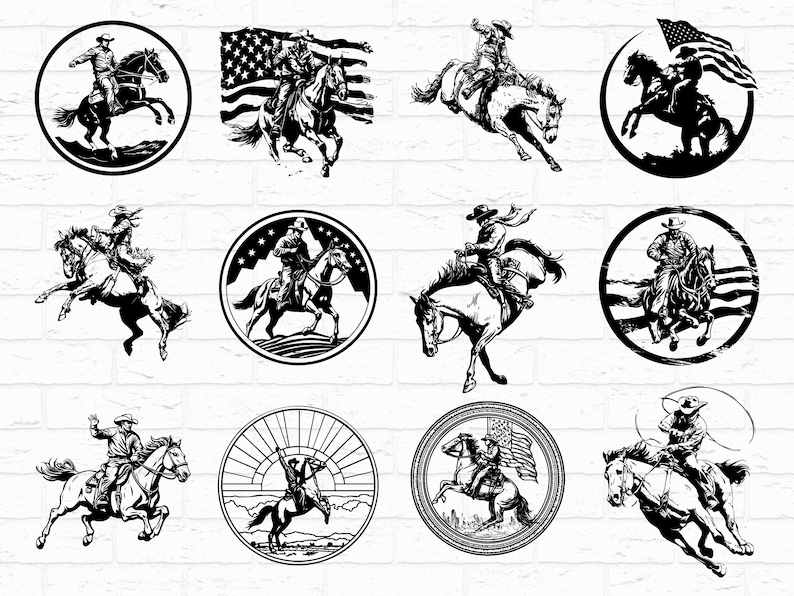 Rodeo SVG PNG Bundle, Cowboy Western Silhouette Clipart, Bull Riding ...