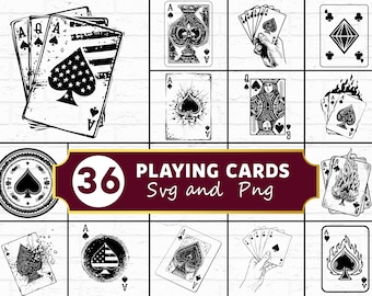 Playing Cards SVG PNG Bundle, Card Suit Silhouette Clipart, Casino Game Cricut Files Vector