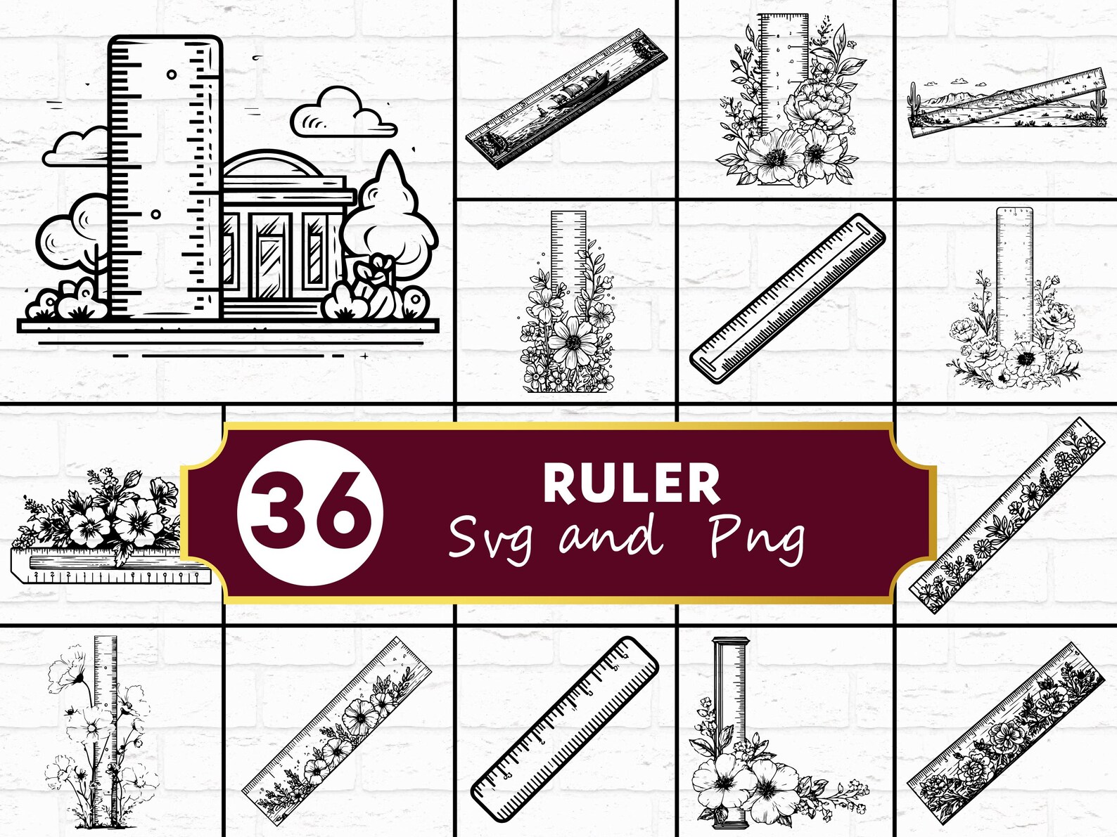 Ruler Silhouette SVG Bundle | Measuring Tool SVG PNG Clipart for Cricut ...