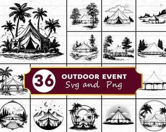 Paquete SVG de silueta de carpa para eventos al aire libre / Paquete SVG PNG de carpa para fiestas para Cricut