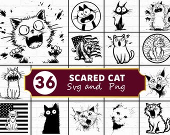 Scared Cat SVG PNG-bundel, Halloween silhouet clipart, Spooky Black Cat Cricut Cut-bestanden