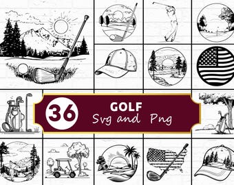 Golf SVG PNG Bundle, Golfer Silhouette Clipart, Golf Swing Sports Cricut Cut Files Vector