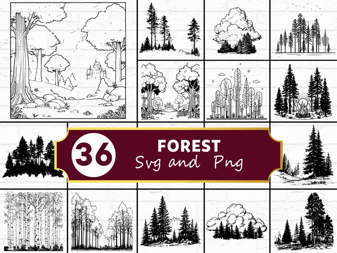 Forest SVG Bundle, Pine Tree Silhouette PNG, Woodland Clipart, Nature ...