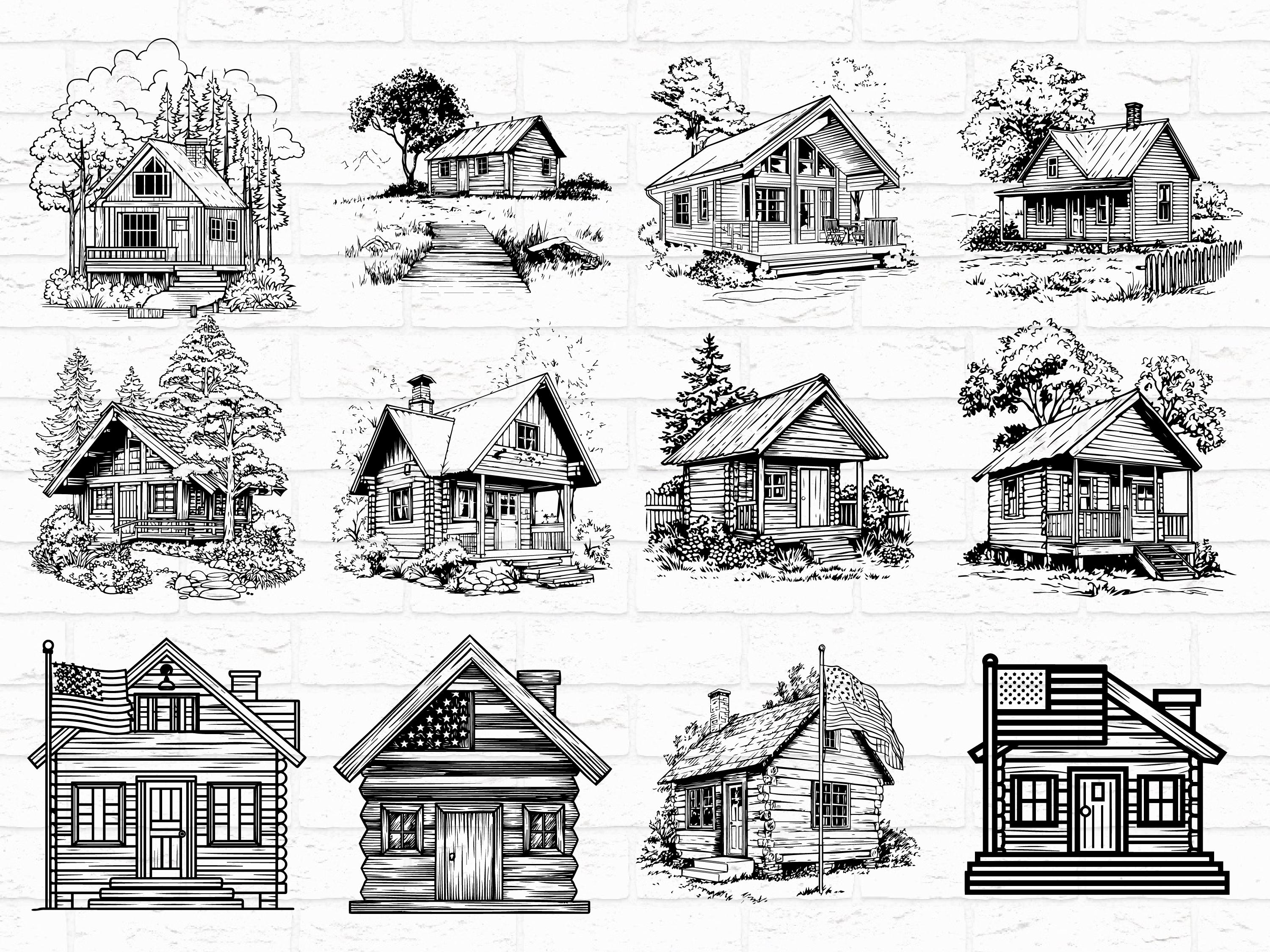 Wooden House Silhouette SVG Bundle | Rustic Cabin Home SVG PNG Cricut ...