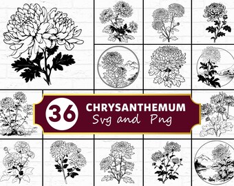 菊のシルエットSVGバンドル | Cricut用花柄ボタニカルSVG PNGクリップアート
