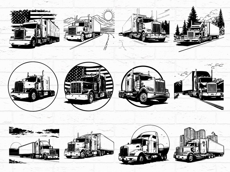 Dig Rig Svg Semi Truck SVG PNG Bundle, Big Rig 18 Wheeler Silhouette Clipart ...
