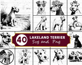 Lakeland Terrier SVG, Wirehaired Lake District Terrier Silhouette PNG, Feisty British Working Earth Dog