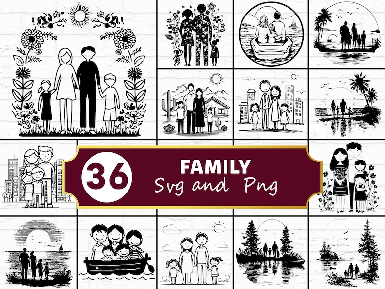 Family Bitmap Family Silhouette SVG Bundle | Happy Family Love Together PNG Cricut - Etsy