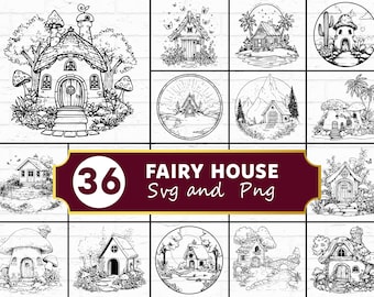 Fairy House Silhouette SVG-paket | Magisk fantasistuga SVG PNG för Cricut