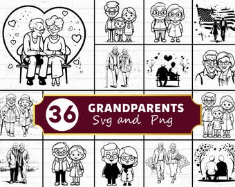Grandparents SVG PNG Bundle, Family Silhouette Clipart, Cricut Cut Files, Loving Elder Vector