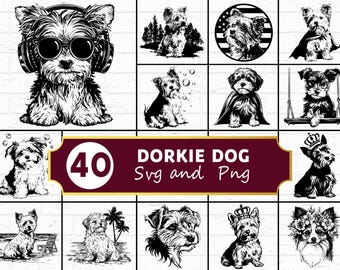 Dorkie Dog SVG, Dachshund Yorkshire Terrier Mix Silhouette PNG, Smart Designer Hybrid Breed Clipart
