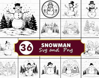 Paquete SVG de silueta de muñeco de nieve / Clipart SVG PNG de vacaciones de invierno para Cricut