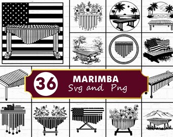 Paquete SVG de silueta de marimba / Instrumento de percusión SVG PNG para Cricut