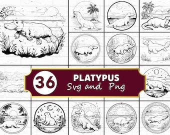 Paquete SVG de silueta de ornitorrinco / Animal australiano SVG PNG para Cricut
