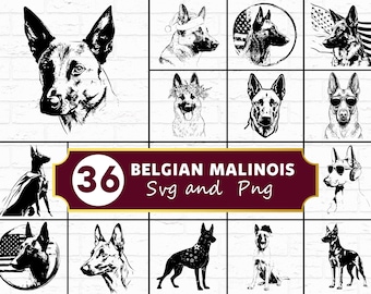 Belgian Malinois SVG PNG Bundle, Police Dog Silhouette Clipart, K9 Pet Lover Cricut Cut
