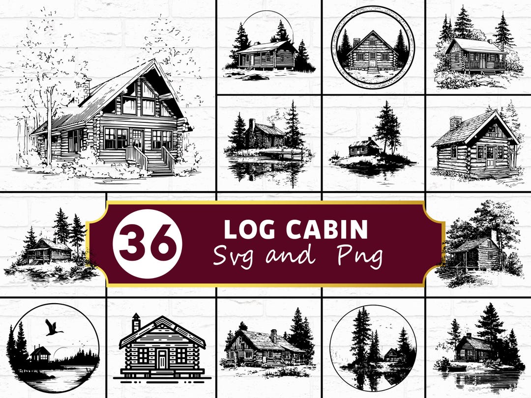 Log Cabin SVG Bundle, Rustic Woodland Silhouette PNG, Mountain House ...