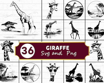 Paquete SVG de silueta de jirafa / Jirafa de fauna africana PNG para Cricut
