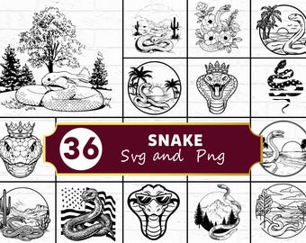 Snake SVG PNG Bundle, Snake Silhouette Clipart, Serpent Tattoo Gothic Cricut Cut Files