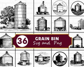 Grain Bin SVG Bundle, Farm Silo Silhouette PNG, Agriculture Clipart, Farming Vector, Country Cricut