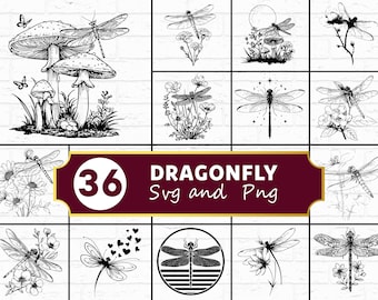 Dragonfly SVG PNG Bundle, Insect Silhouette Clipart, Nature Cricut Files, Spiritual Vector Design