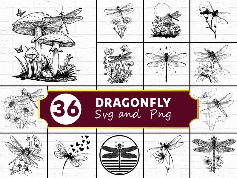 Dragonfly SVG PNG Bundle, Insect Silhouette Clipart, Nature Cricut ...