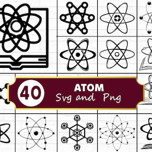 Atom SVG Bundle, Science Silhouette PNG, Chemistry Physics Clipart, Atomic Structure Vector, Cricut Files
