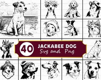 Jackabee SVG, Jack Russell Beagle Mixed Breed Silhouette PNG, Energetic Designer Hound Clipart, Playful