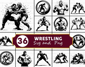 Wrestling SVG PNG Bundle, Athlete Sport Silhouette Clipart, Grappling Martial Arts Cricut Cut Files