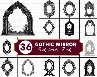 Gothic Mirror SVG PNG Bundle, Victorian Silhouette Clipart, Haunted Cricut Files, Dark Vector