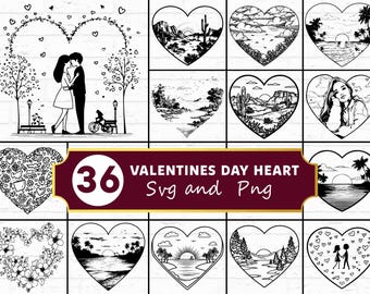 Paquete SVG de silueta de corazón de San Valentín / Corazón romántico PNG