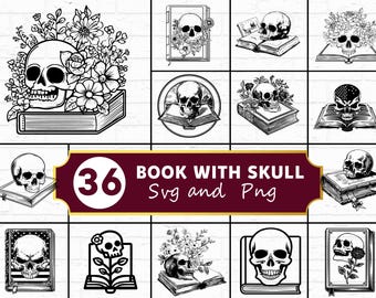 Book with Skull SVG PNG Bundle, Gothic Silhouette Clipart, Halloween Magic Cricut Files Vector