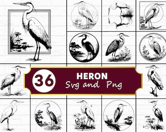 Heron SVG Bundle, Blue Heron Silhouette PNG, Coastal Bird Clipart, Wetland Wildlife Vector, Beach