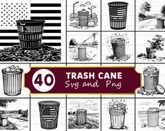 Trash Can Silhouette SVG Bundle | Garbage Bin SVG PNG Clipart for Cricut Crafts