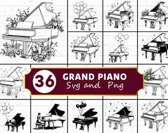 Vleugel silhouet SVG-bundel | Muziekinstrument SVG PNG-clipart voor Cricut Design
