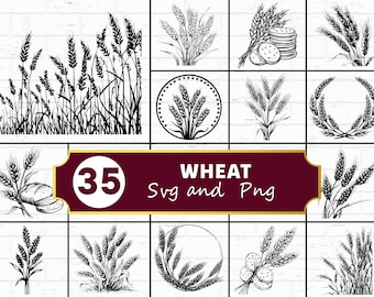 Tarwe SVG PNG-bundel, rustieke boerderij silhouet clipart, oogst herfst Cricut gesneden bestanden, botanisch
