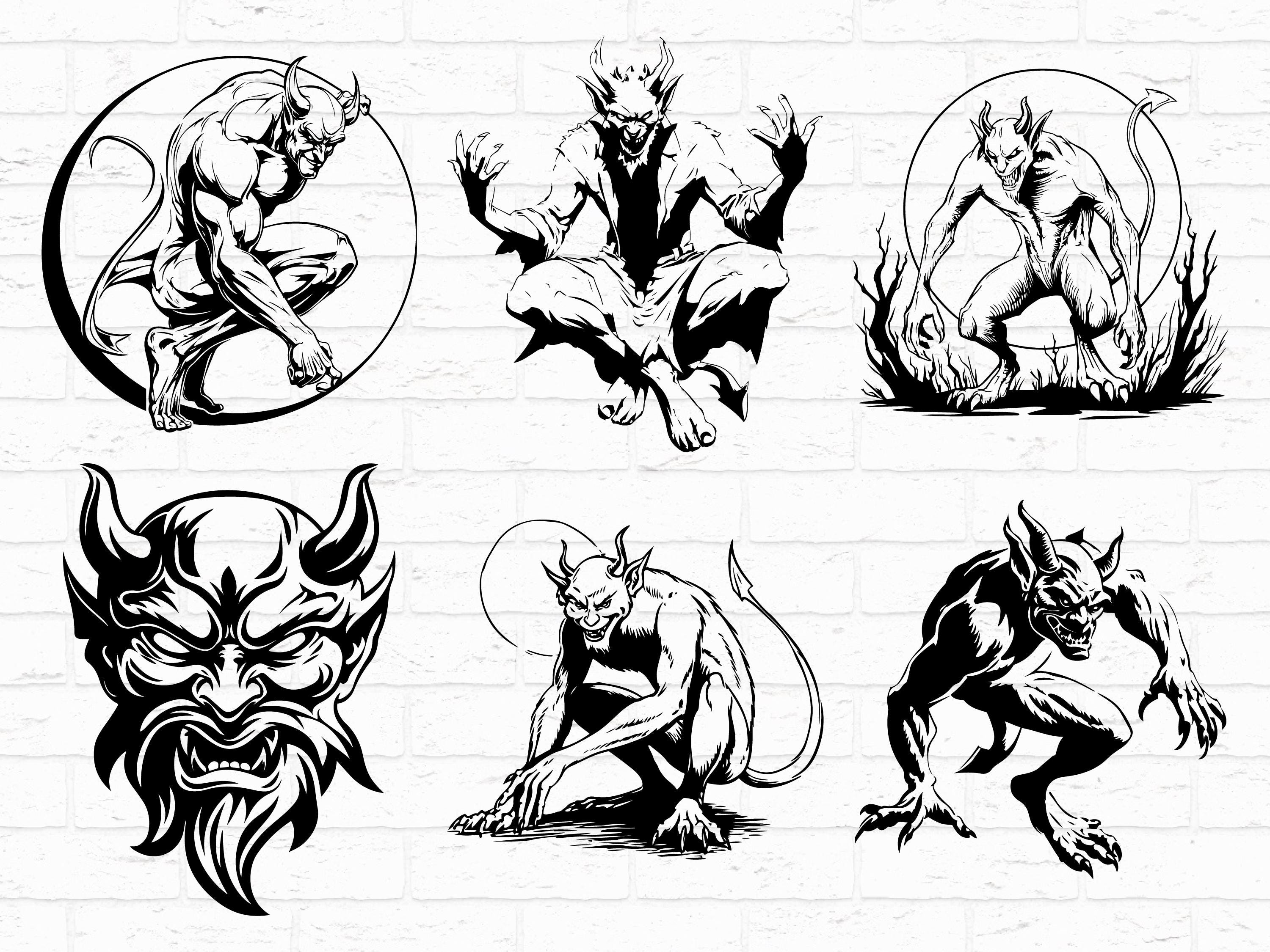 Devil SVG PNG Bundle, Gothic Silhouette Clipart, Halloween Horror ...