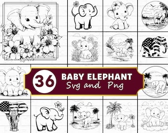 Baby Elephant Silhouette SVG Bundle | Animal SVG PNG Clipart for Cricut Crafts
