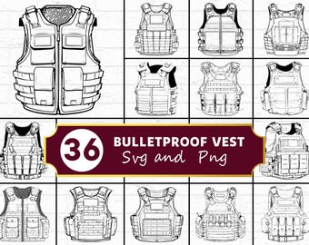 Paquete SVG de chaleco antibalas, silueta de armadura táctica PNG, clipart de equipo policial, portaplacas militar
